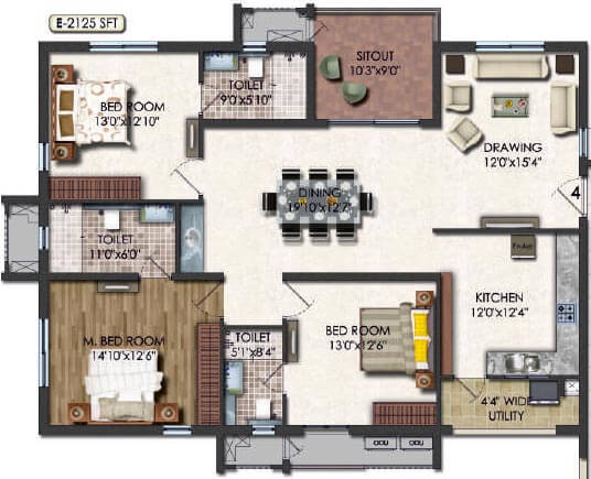3 BHK - 2125 - Jayabheri Summit