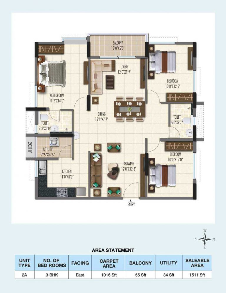 3-BHK-East-1511 - Ramky One Galaxia Phase 2