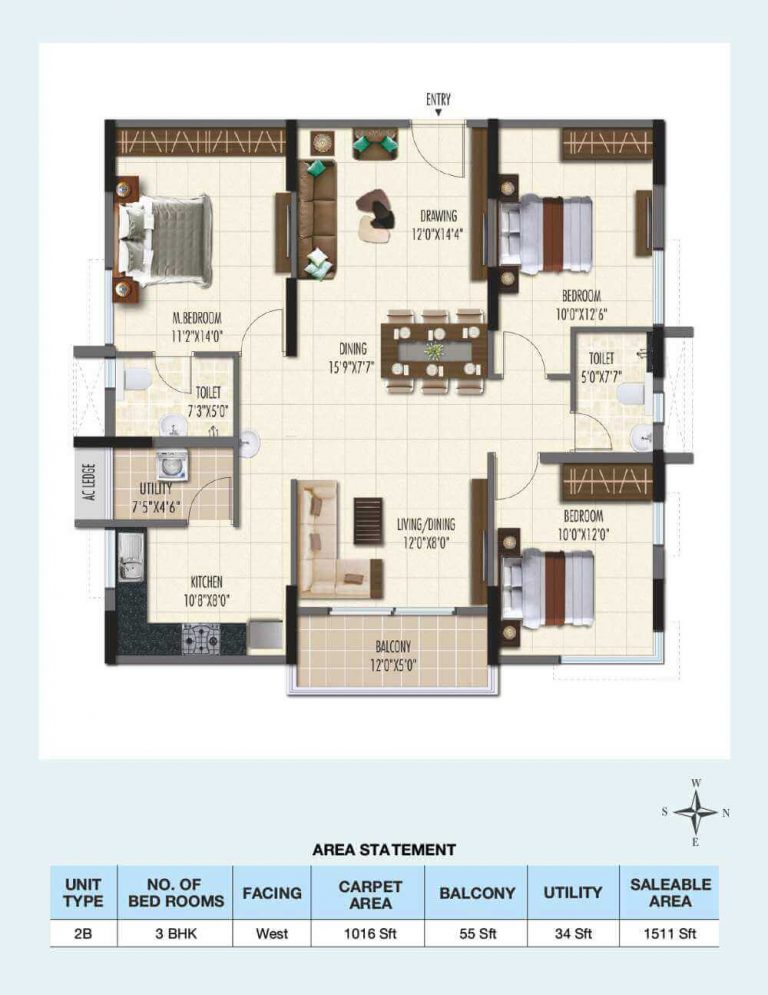 3-BHK-West-1511 - Ramky One Galaxia Phase 2