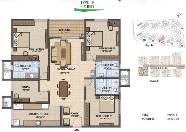 3.5 BHK - 1919 - Prestige High Fields