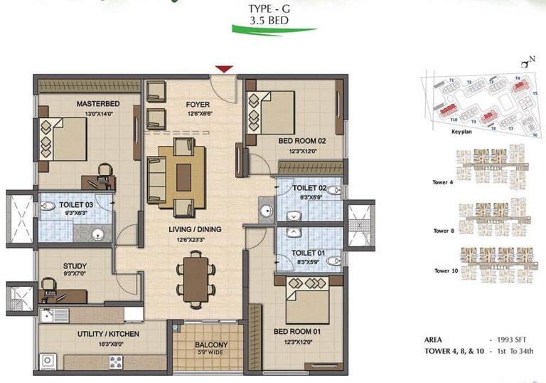 3.5 BHK - 1993 - Prestige High Fields