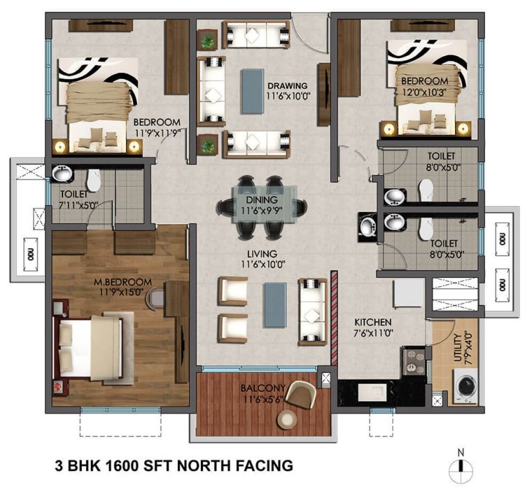 Cybercity Marina Skies 3-bhk-1600-sft
