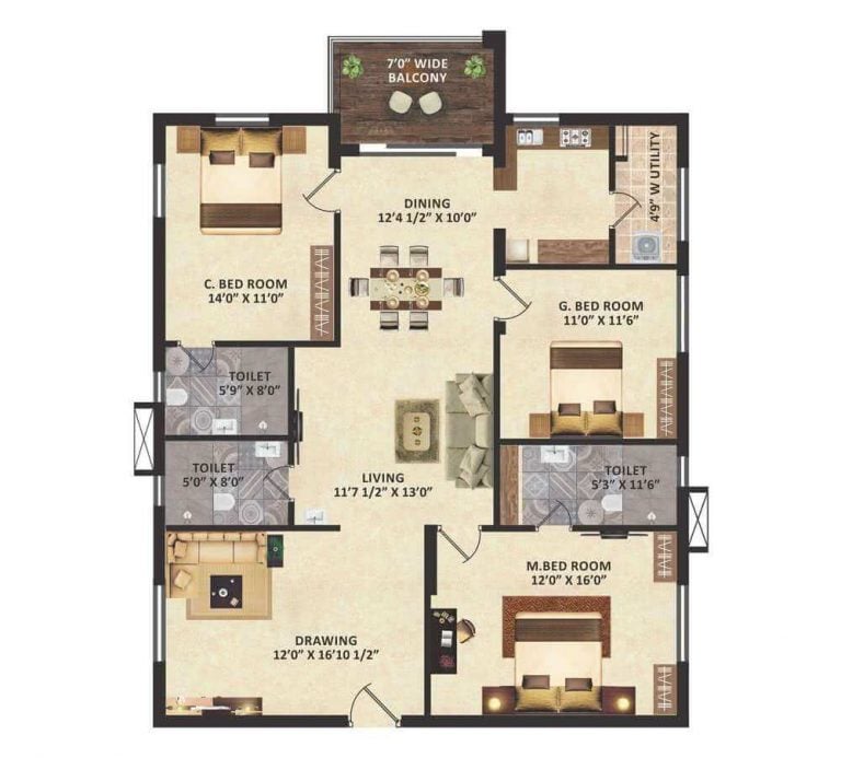West-3BHK - GreenMark Mayfair Apartments