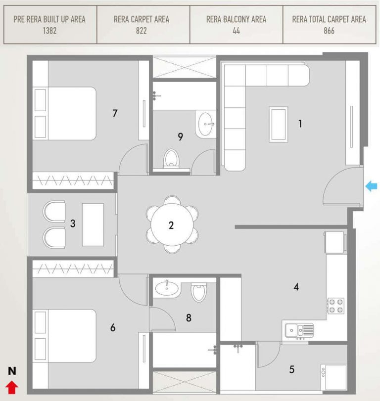 2 BHK - 1382 - Pacifica HillCrest