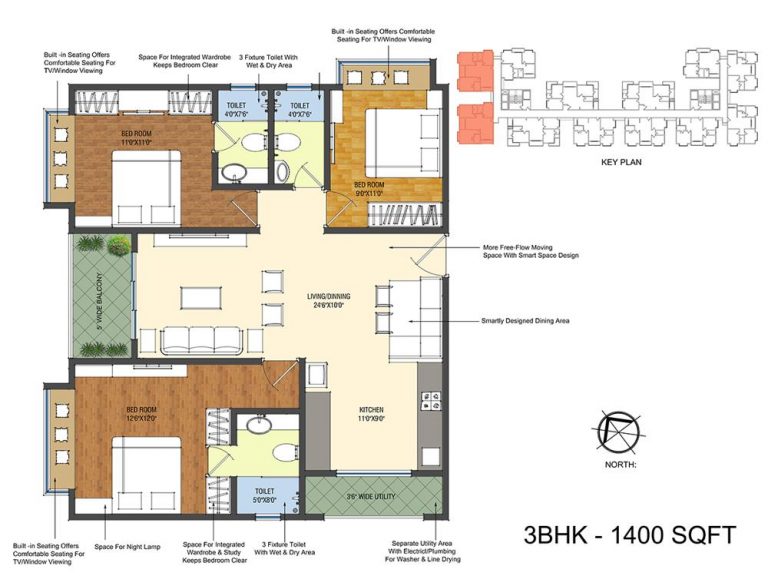 3 BHK - 1400-Patel-Smondo
