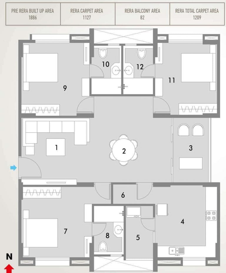 3 BHK - 1886 - Pacifica HillCrest