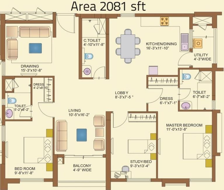 3 BHK - 2081 (8LH) - Lanco Hills Apartments