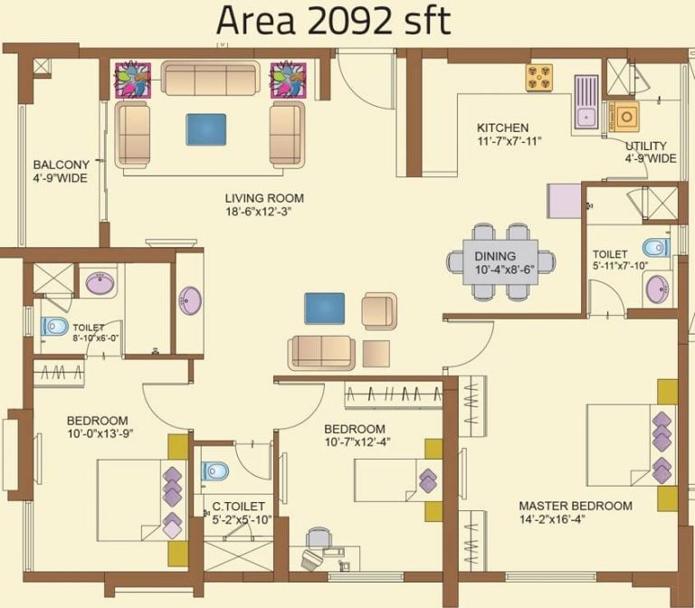 3 BHK - 2092 (8LH) - Lanco Hills Apartments