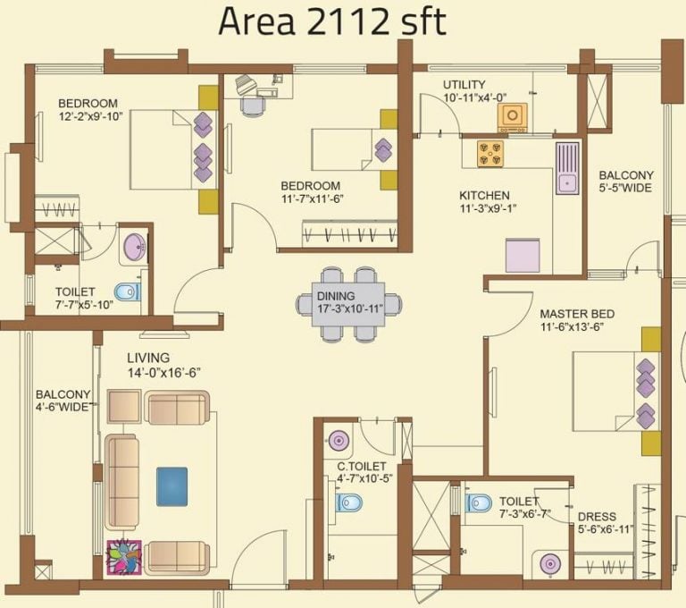 3 BHK - 2112 (8LH) - Lanco Hills Apartments
