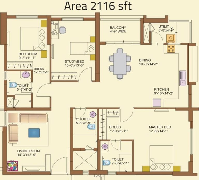 3 BHK - 2116 (8LH) - Lanco Hills Apartments
