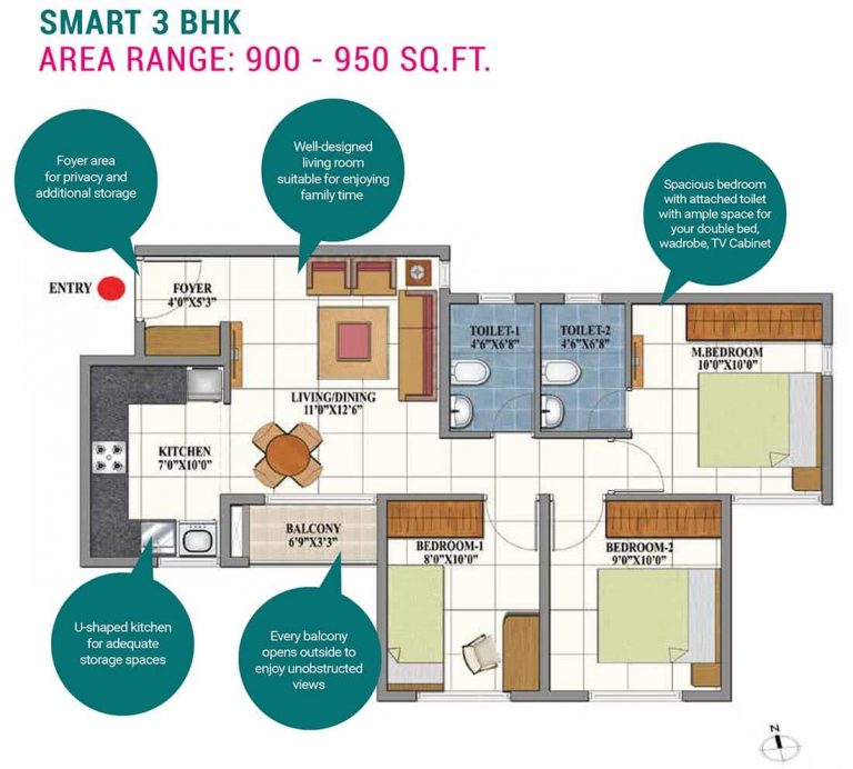 3 BHK - 900 To 950 - Shriram Codename Dil Chahta Hai Dobara