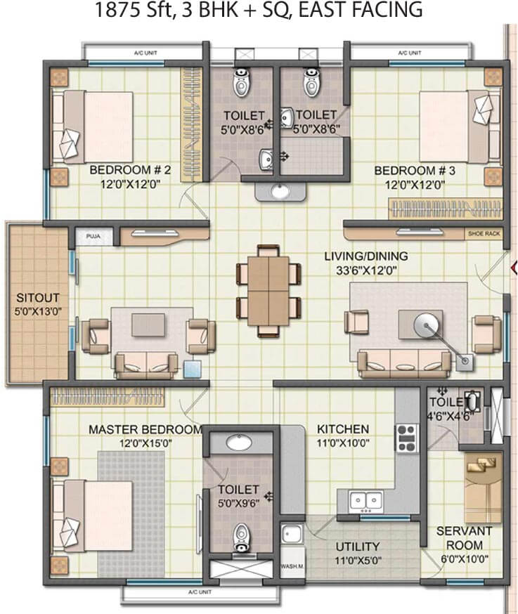 3 BHK East - 1875 - NCC Urban One