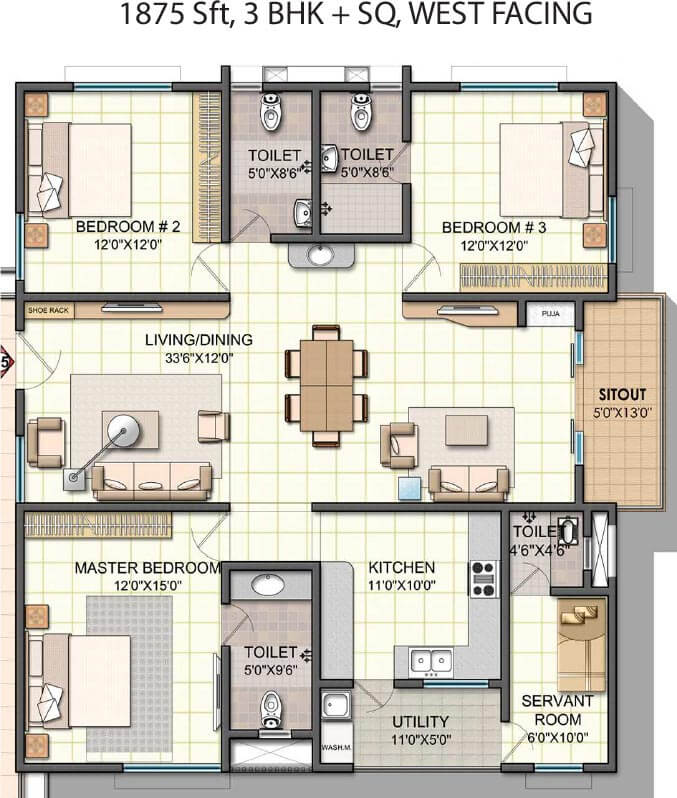 3 BHK West - 1875 - NCC Urban One