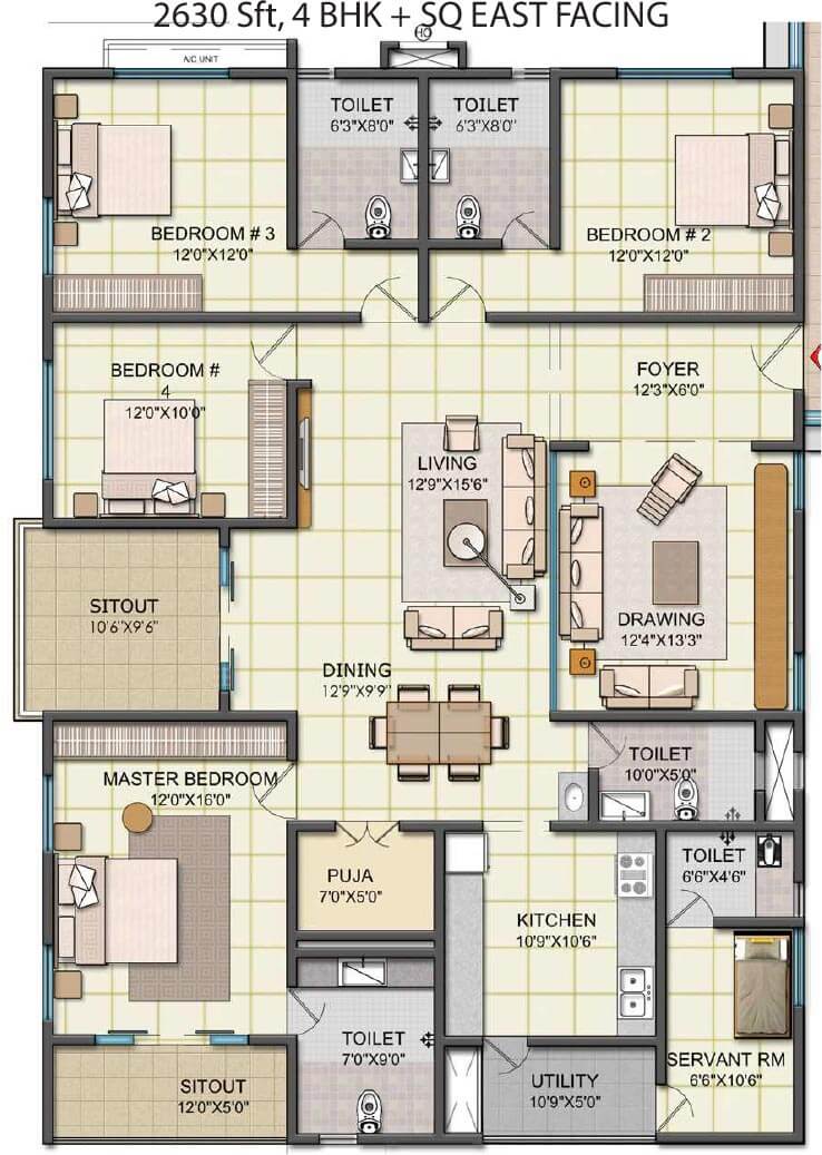 4 BHK East - 2630 - NCC Urban One