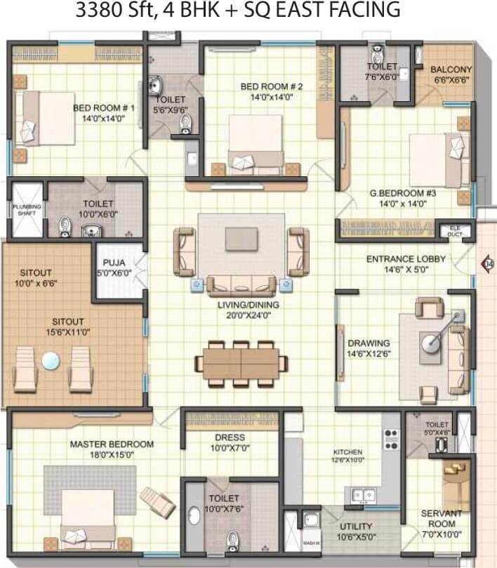 4 BHK East - 3380 - NCC Urban One