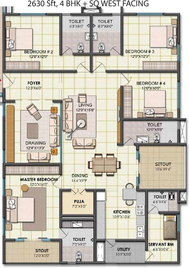 4 BHK West - 2630 - NCC Urban One