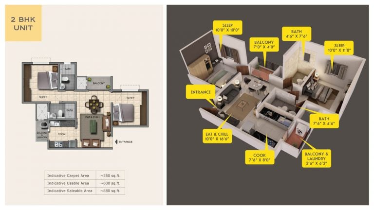Provident Capella Floor Plan 2 BHK