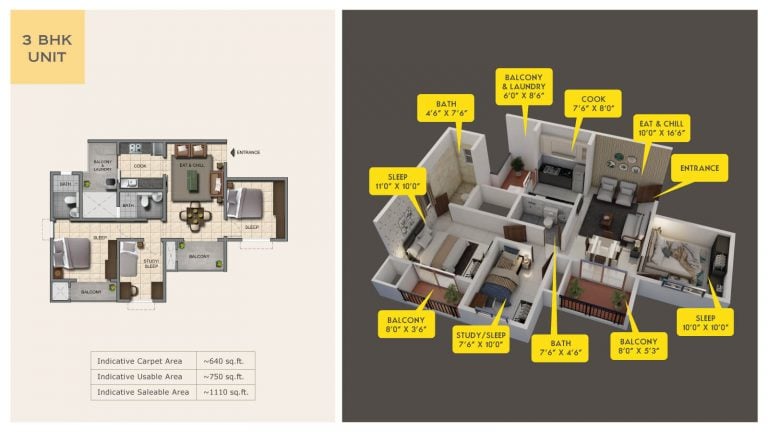 Provident Capella Floor Plan 3 BHK