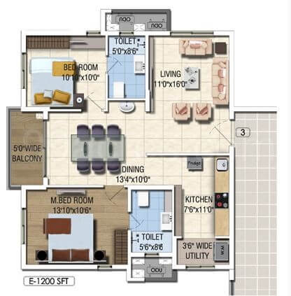 2 BHK 1200 - Salarpuria Sattva Magnus