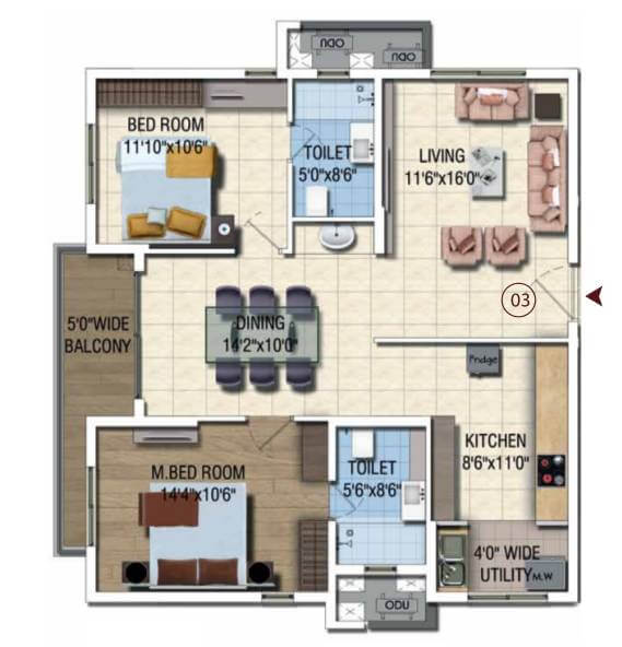2 BHK 1280 - Salarpuria Sattva Magnus