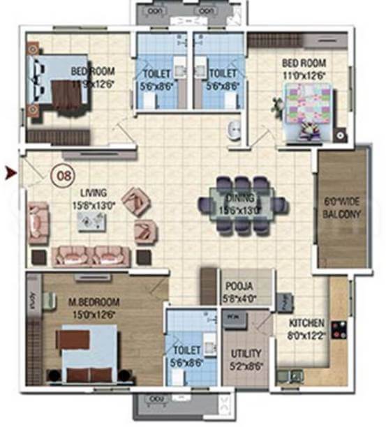 3 BHK - 1865 - Salarpuria Sattva Magnus
