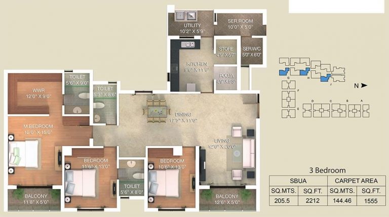 3 BHK - 2212 - Adarsh Palm Retreat Lake Front