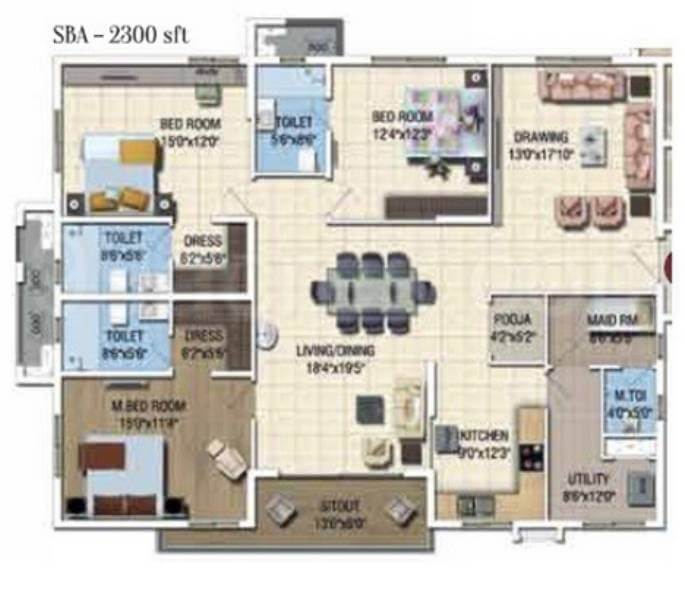 3 BHK - 2300 - Salarpuria Sattva Magnus