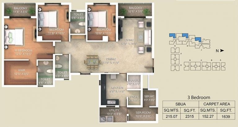 3 BHK - 2315 - Adarsh Palm Retreat Lake Front