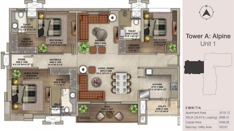 3 BHK T1A - 2696 - Koncept The Botanika