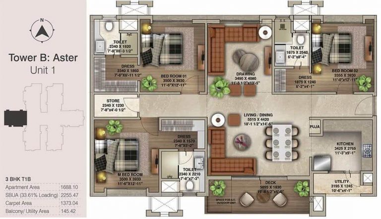 3 BHK T1B - 2255 - Koncept The Botanika