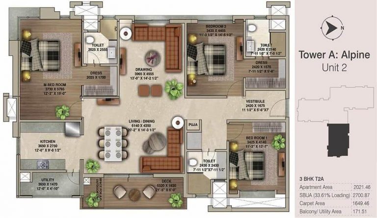 3 BHK T2A - 2700 - Koncept The Botanika