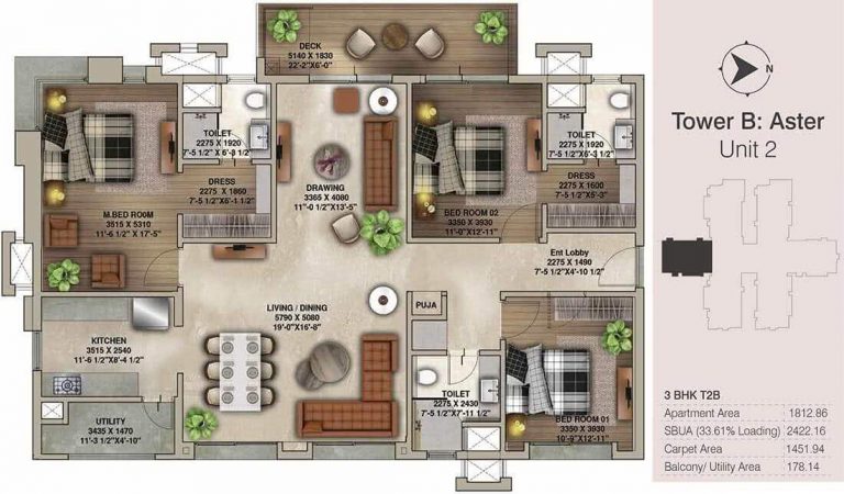 3 BHK T2B - 2422 - Koncept The Botanika