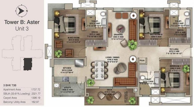 3 BHK T3B - 2322 - Koncept The Botanika