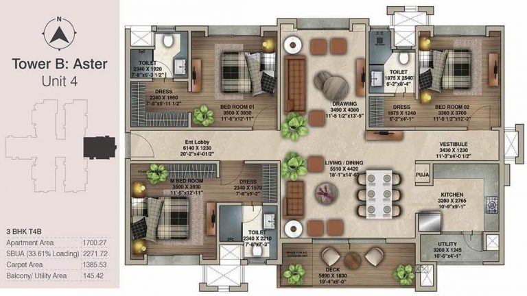 3 BHK T4B - 2271 - Koncept The Botanika