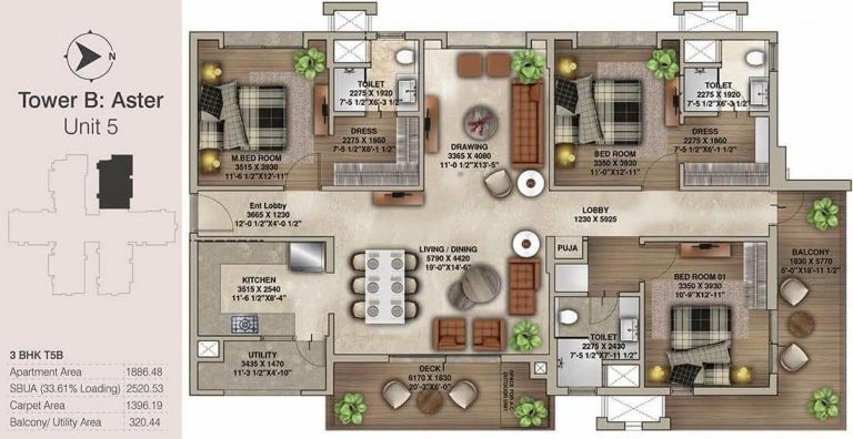 3 BHK T5B - 2520 - Koncept The Botanika