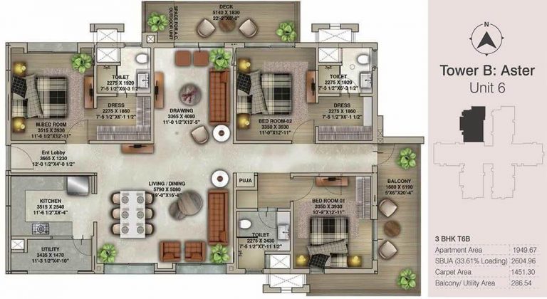 3 BHK T6B - 2605 - Koncept The Botanika