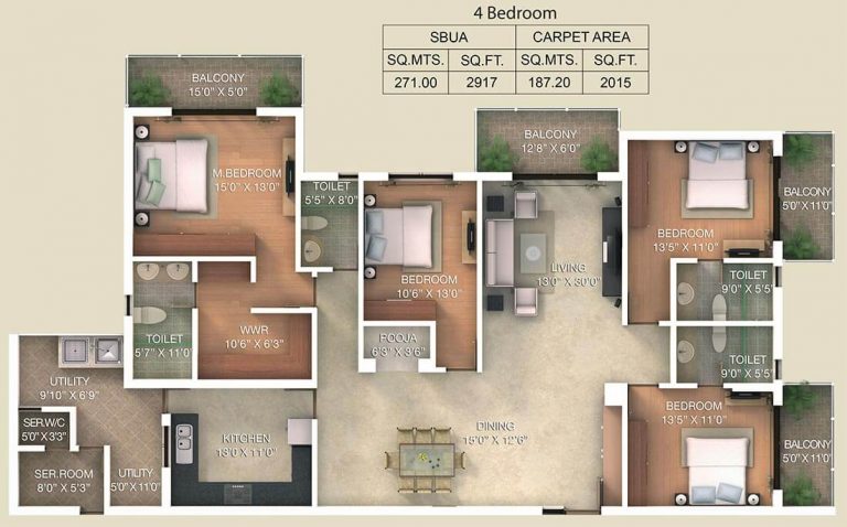 4 BHK - 2917 - Adarsh Palm Retreat Lake Front