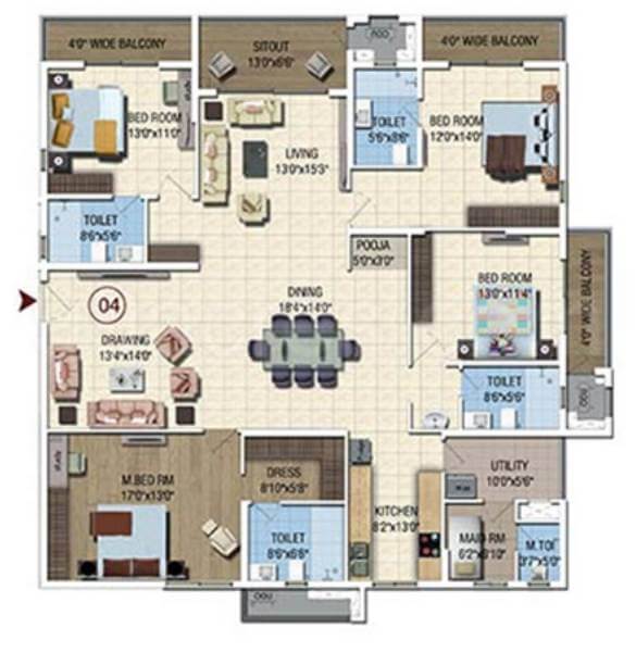 4 BHK - 2960 - Salarpuria Sattva Magnus