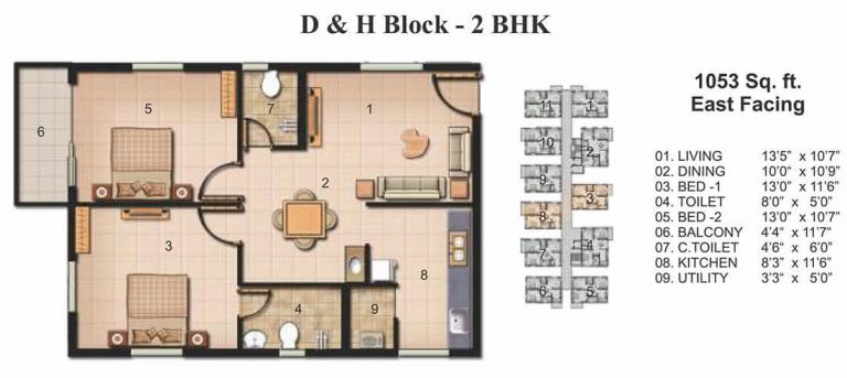2 BHK - 1053 - JAINS Carlton Creek Khajaguda