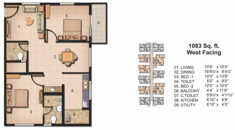 2 BHK - 1083 - JAINS Carlton Creek Khajaguda
