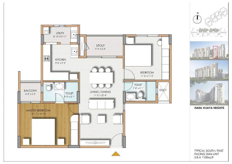 2BHK 1100 East - Hara Vijaya Heights