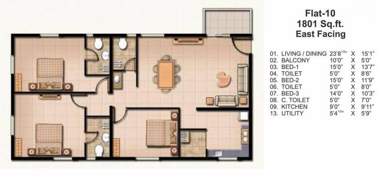 3 BHK - 1801 - JAINS Carlton Creek Khajaguda