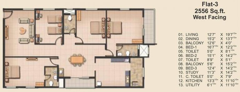 3.5 BHK - 2556 - JAINS Carlton Creek Khajaguda