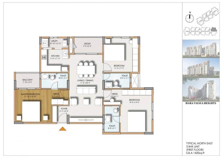 3BHK 1420 - Hara Vijaya Heights