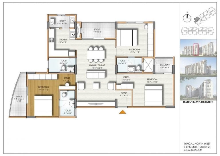 3BHK 1625 South - Hara Vijaya Heights