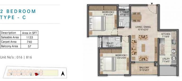 2 BHK C - 1133 - Century Horizon Jakkur
