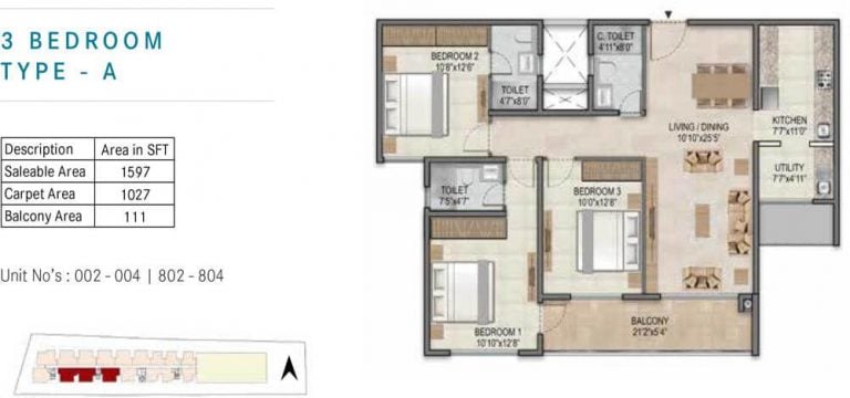 3 BHK A - 1597 - Century Horizon Jakkur