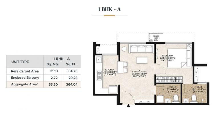 364 - 1BHK-A - Mahindra Happinest Kalyan