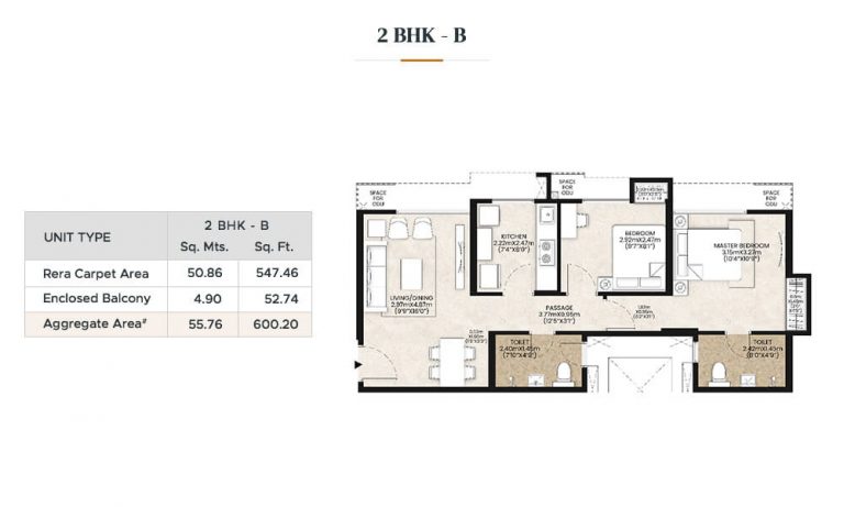 600 - 2BHK-B - Mahindra Happinest Kalyan
