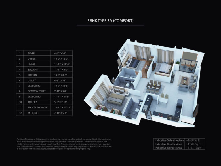 Purva Atmosphere Floor Plan 3 Bhk